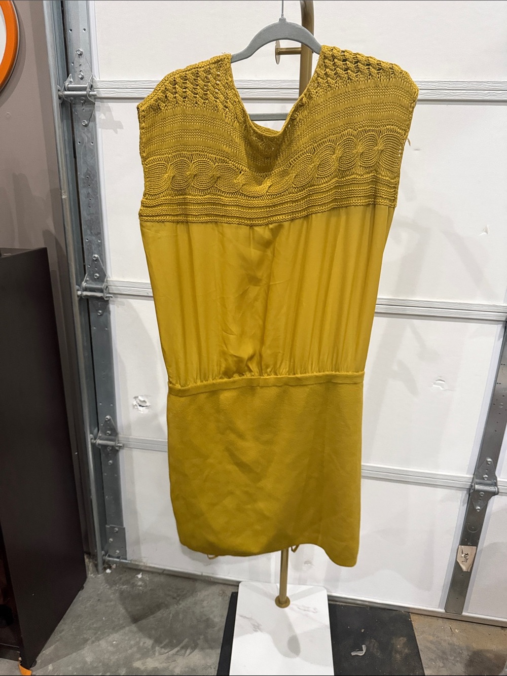 Vince Camuto Mustard Yellow Knit-Top Mini Dress